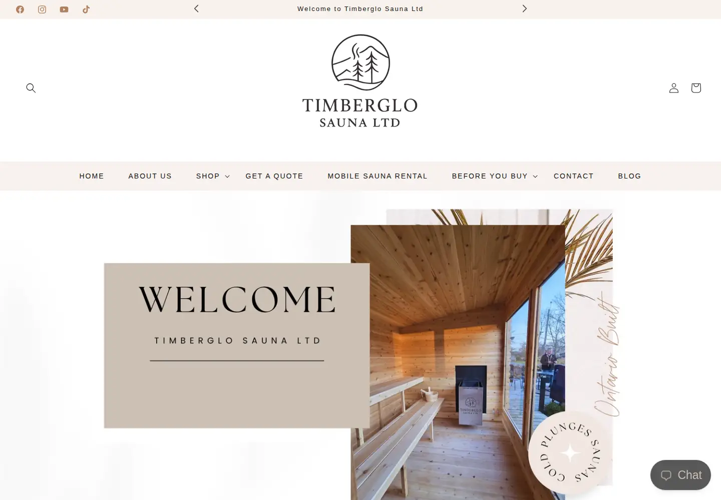 Captured homepage of timberglosauna.ca in the current scan