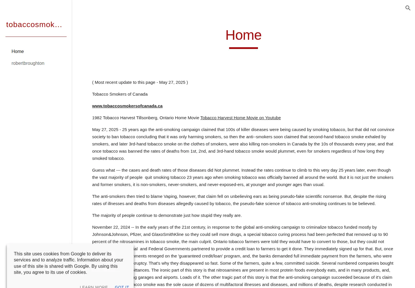 Screenshot of tobaccosmokersofcanada.ca