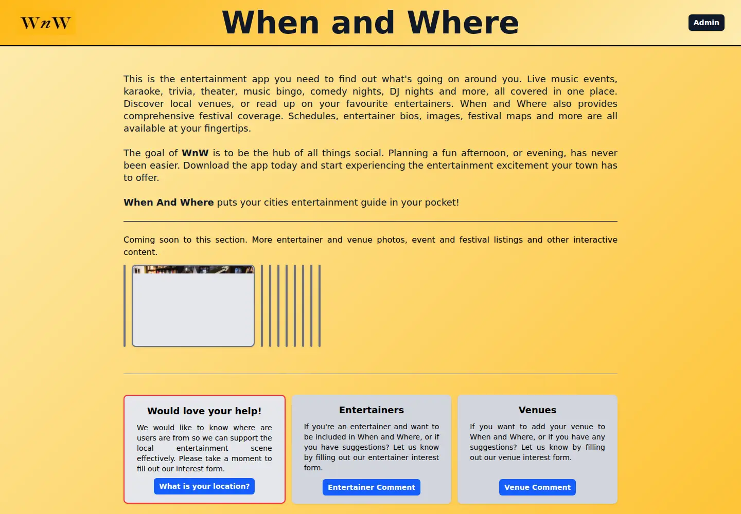 Captured homepage of whenandwhere.ca in the current scan