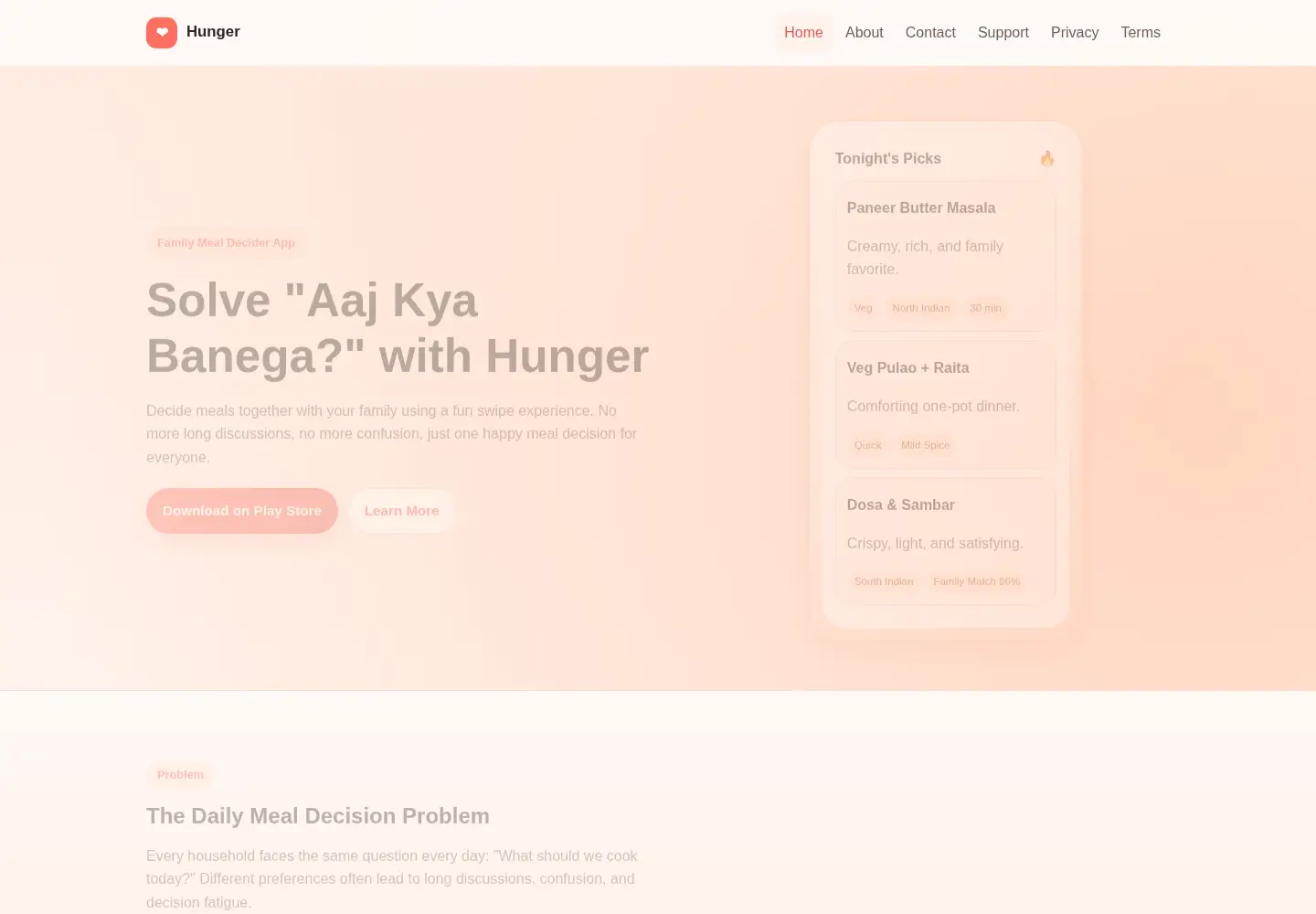 Captured homepage of hunger.cafe in the current scan
