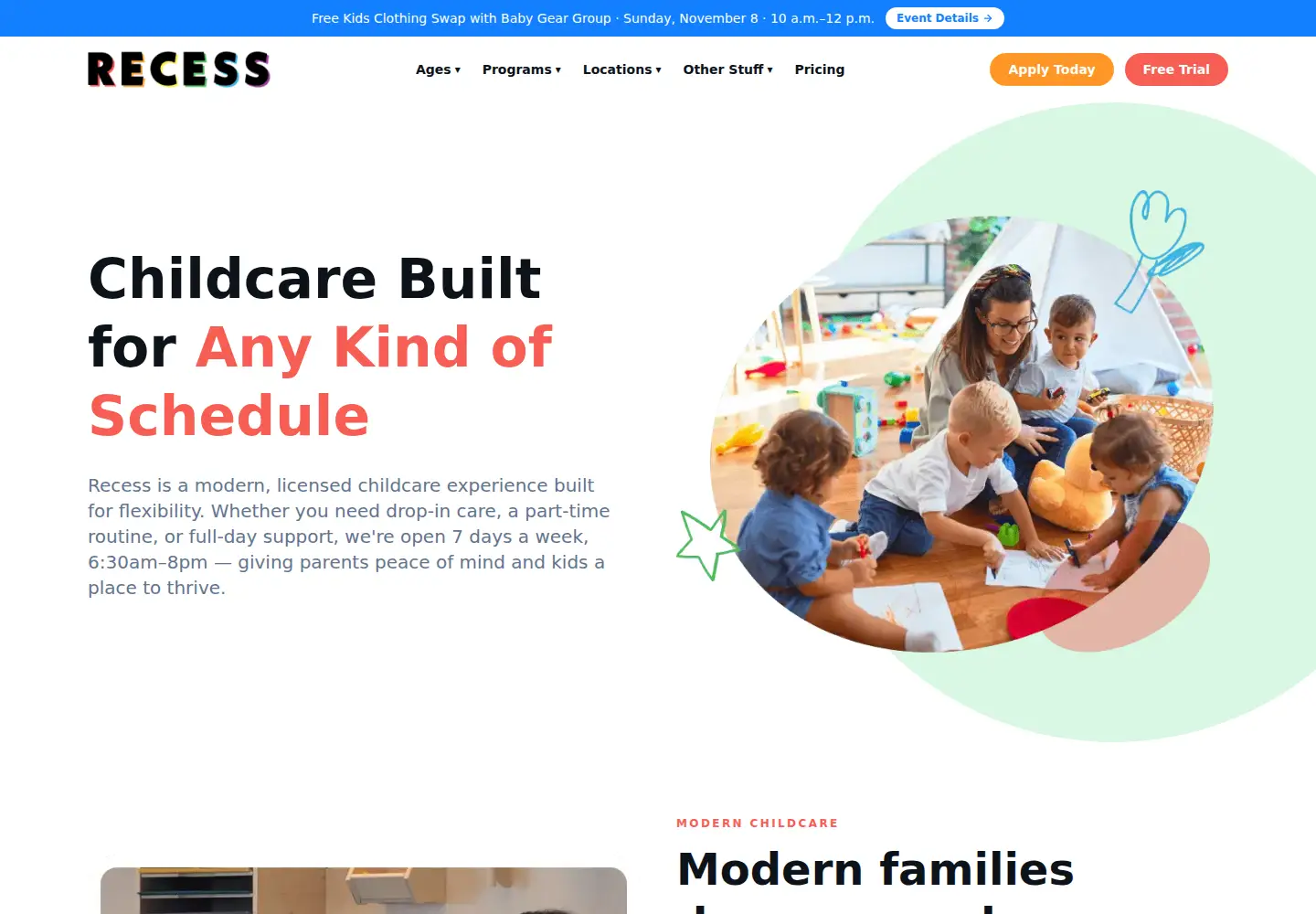 Captured homepage of recess.care in the current scan