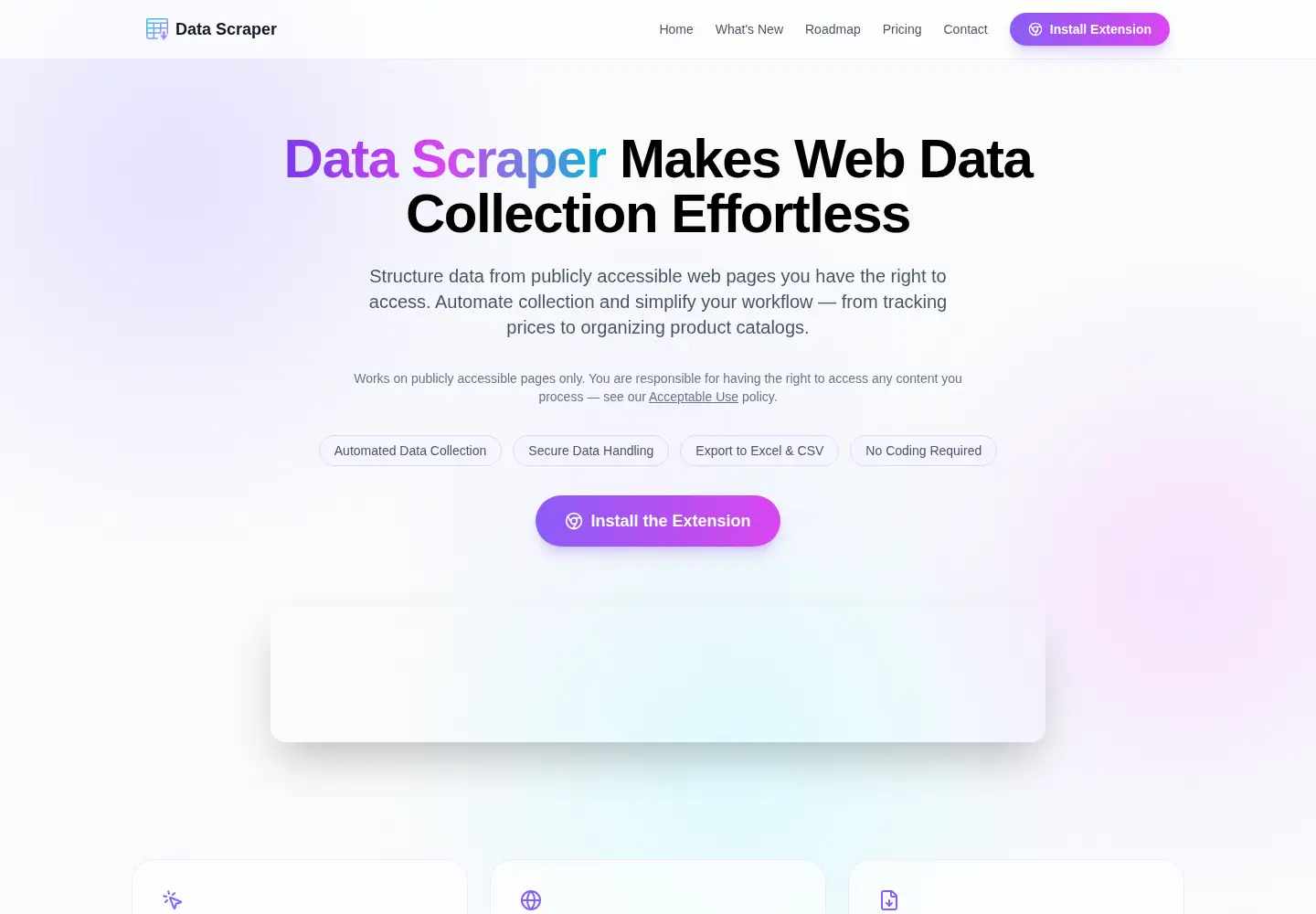 Captured homepage of datascraper.cc in the current scan