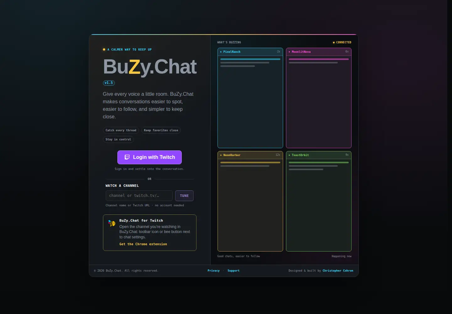 Captured homepage of buzy.chat in the current scan