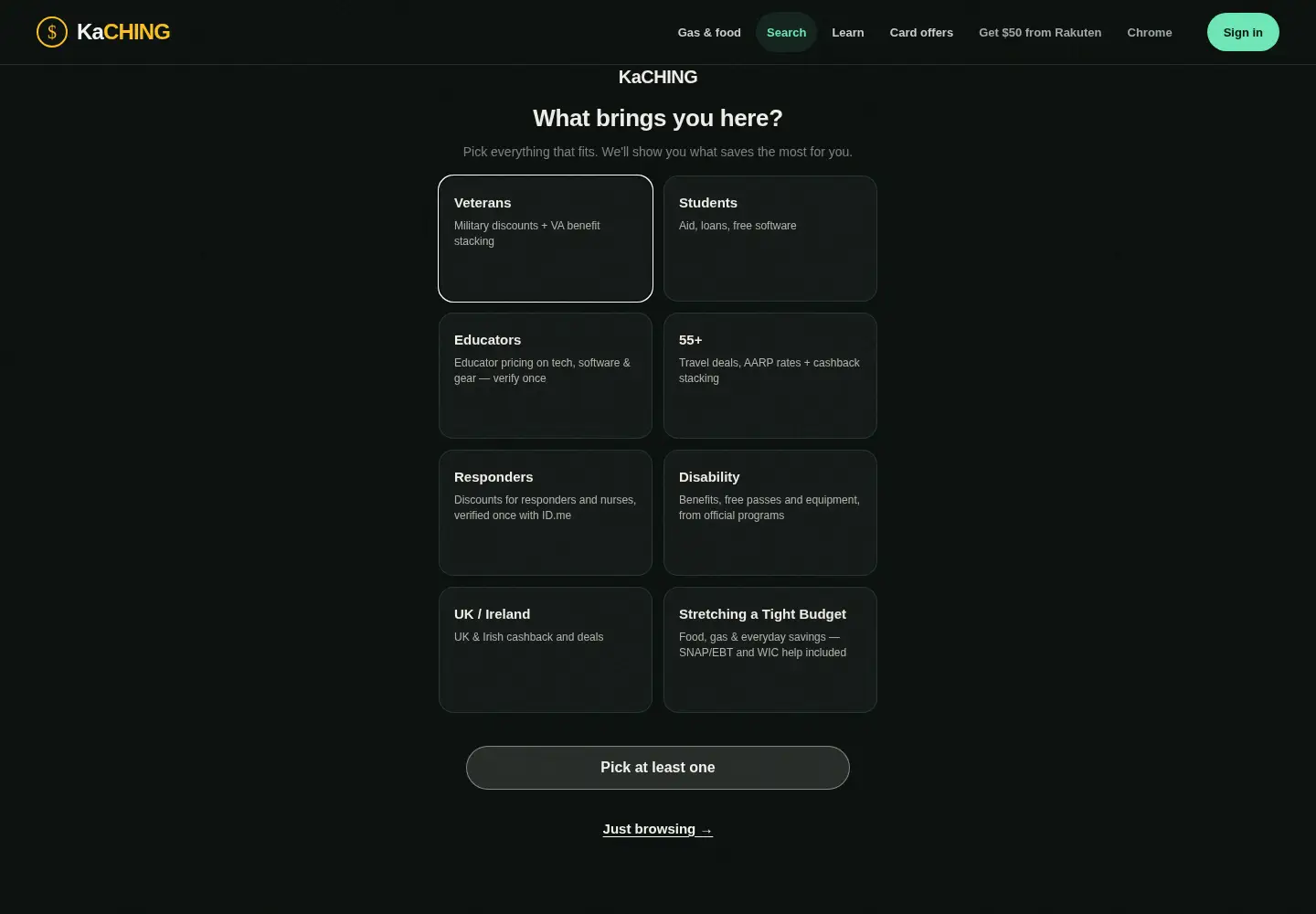 Screenshot of kaching.click