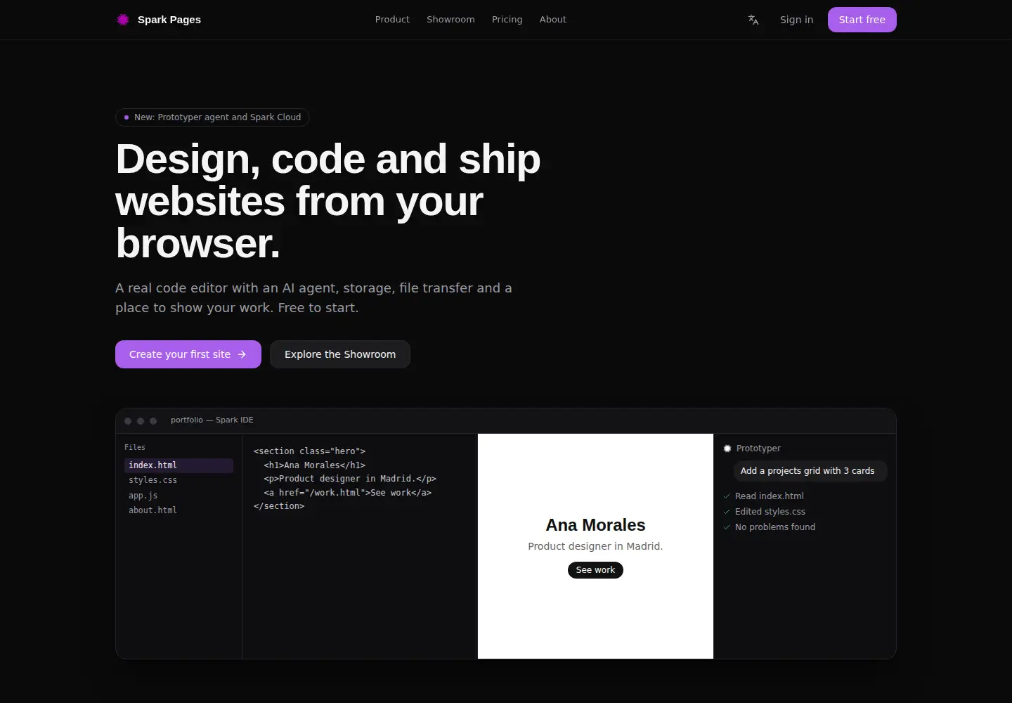 Screenshot of sparkpages.click
