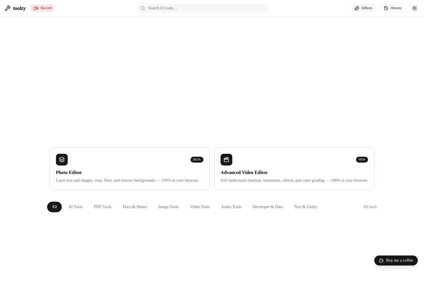 Captured homepage of toolzy.cloud in the current scan