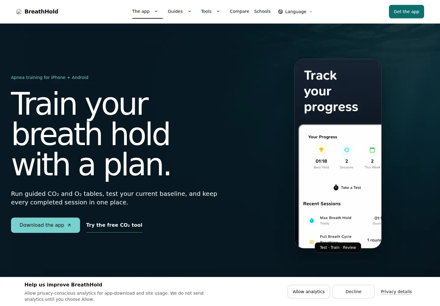 Screenshot of breathhold.co