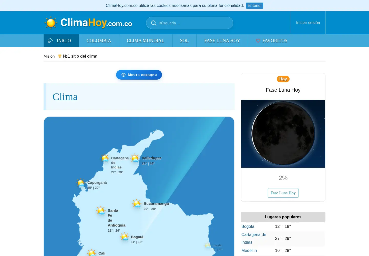 Screenshot of climahoy.com.co