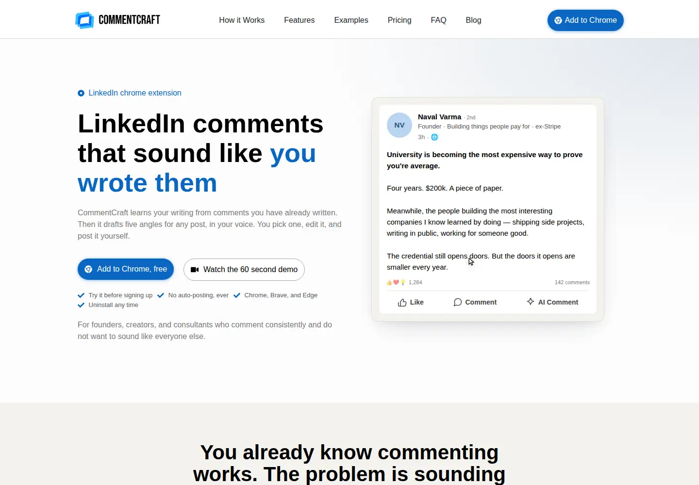 Captured homepage of commentcraft.co in the current scan