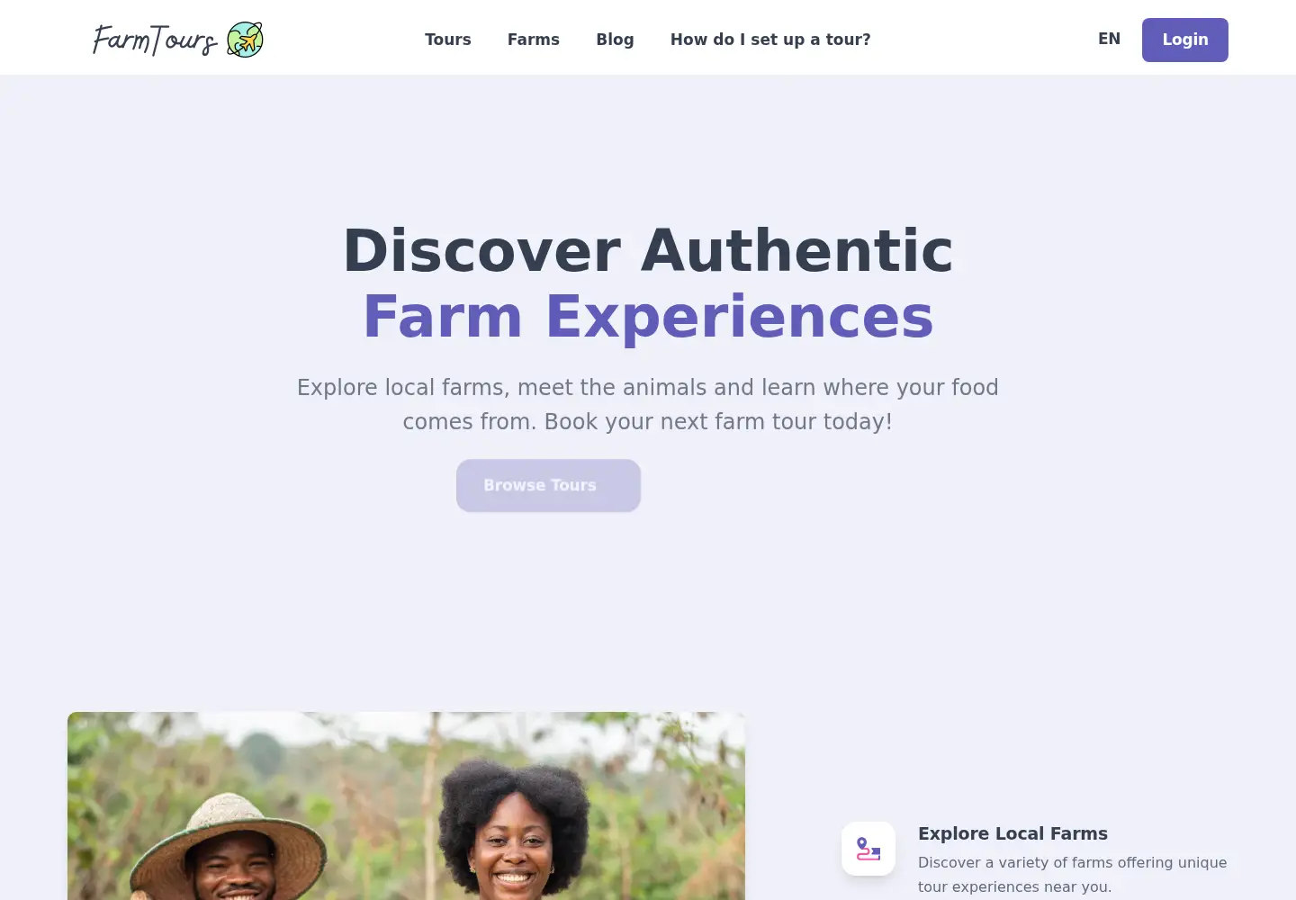 Captured homepage of farmtours.co in the current scan