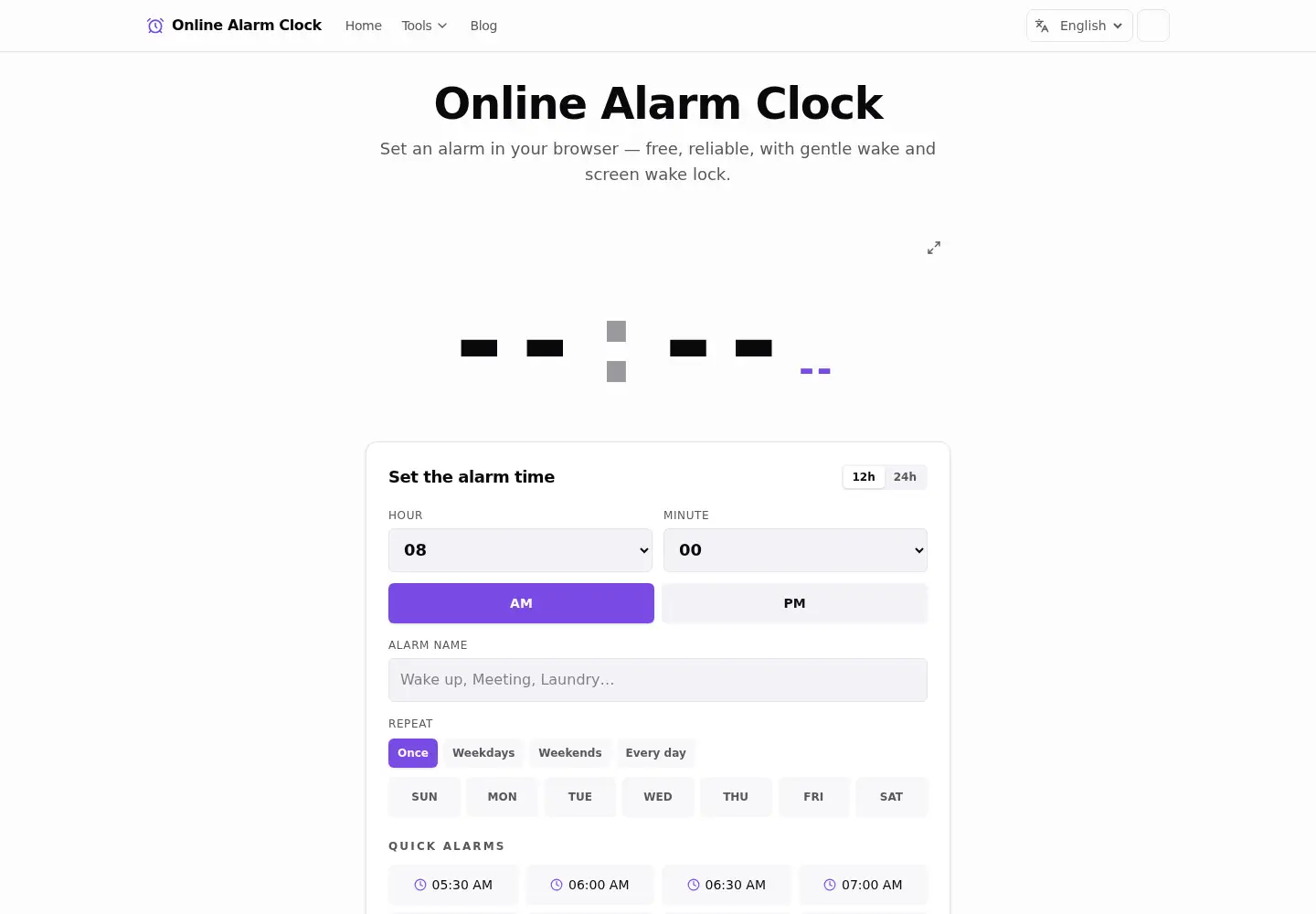 Screenshot of onlinealarmclock.co