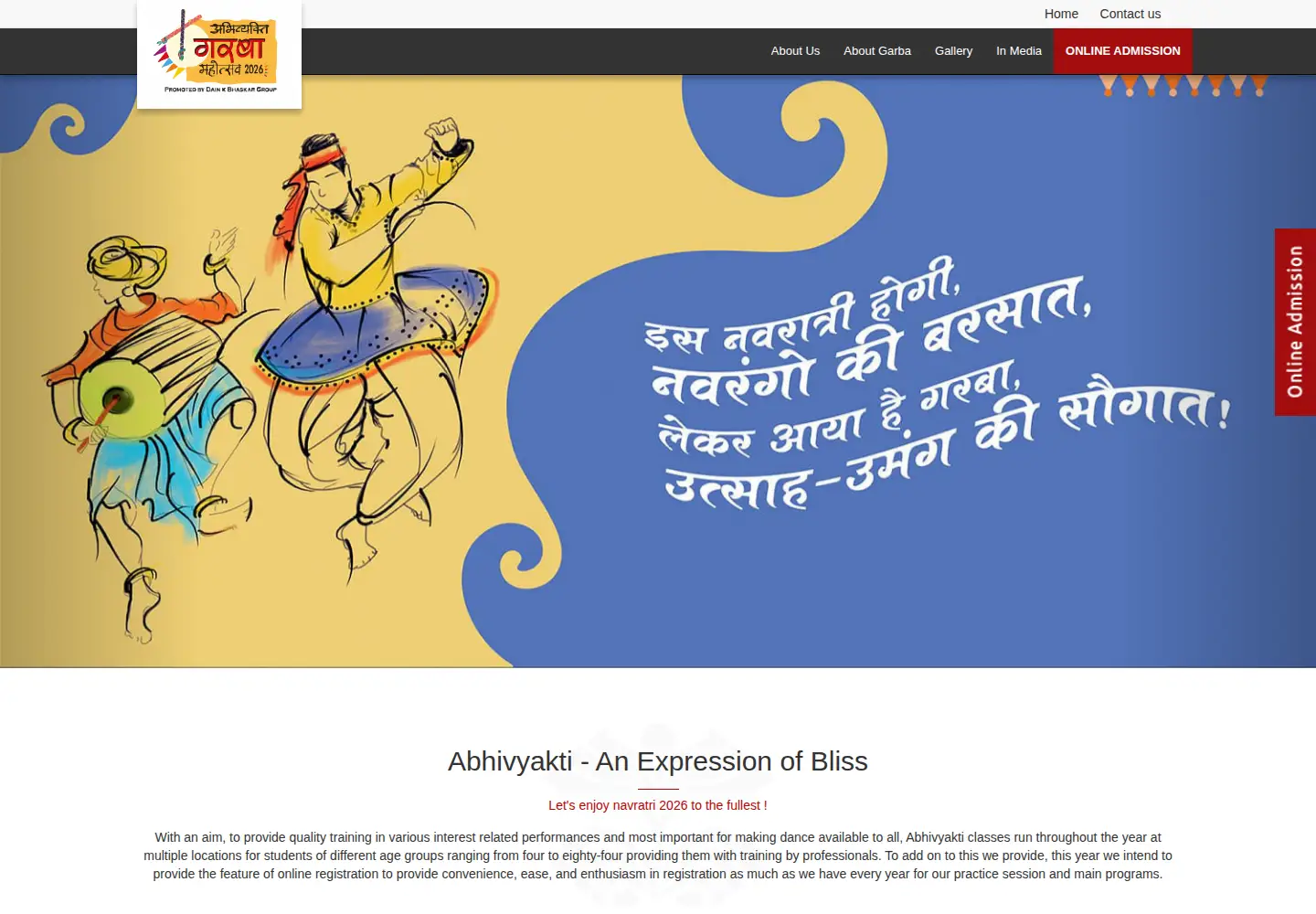 Screenshot of abhivyaktigarbamahotsav.com