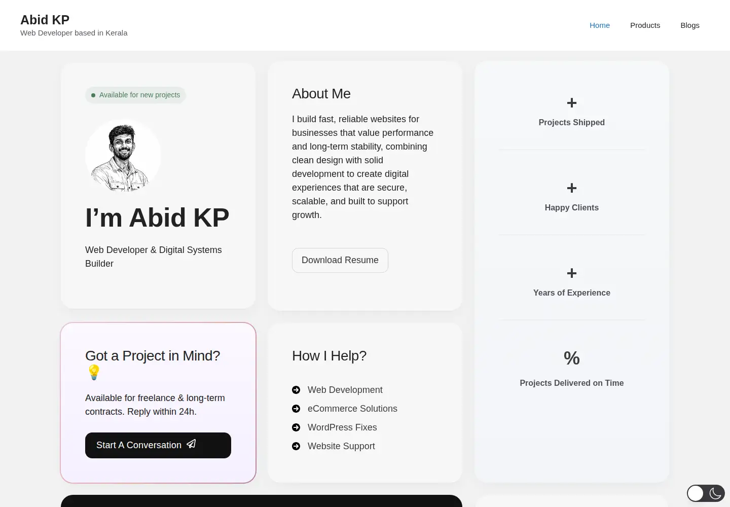 Captured homepage of abidkp.com in the current scan