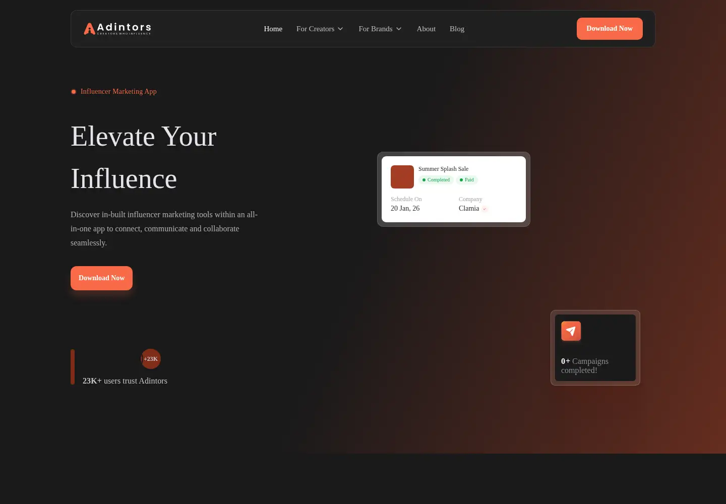 Captured homepage of adintors.com in the current scan