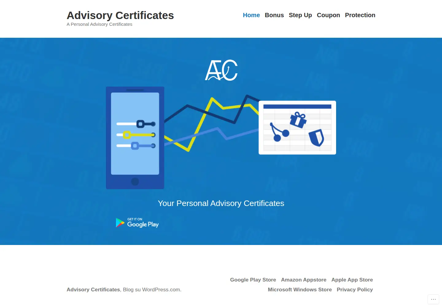 Screenshot of advisorycertificates.com
