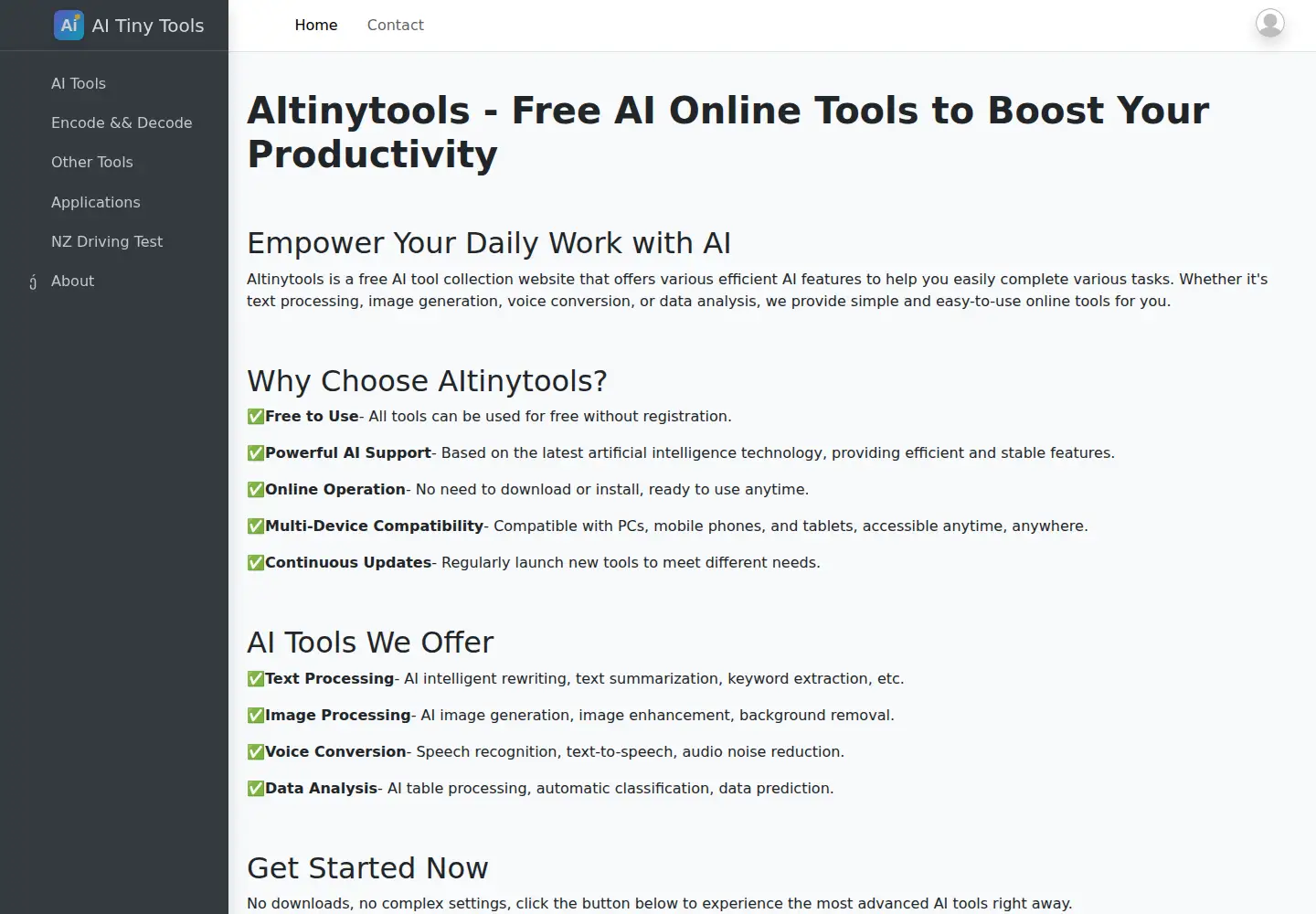 Captured homepage of aitinytools.com in the current scan