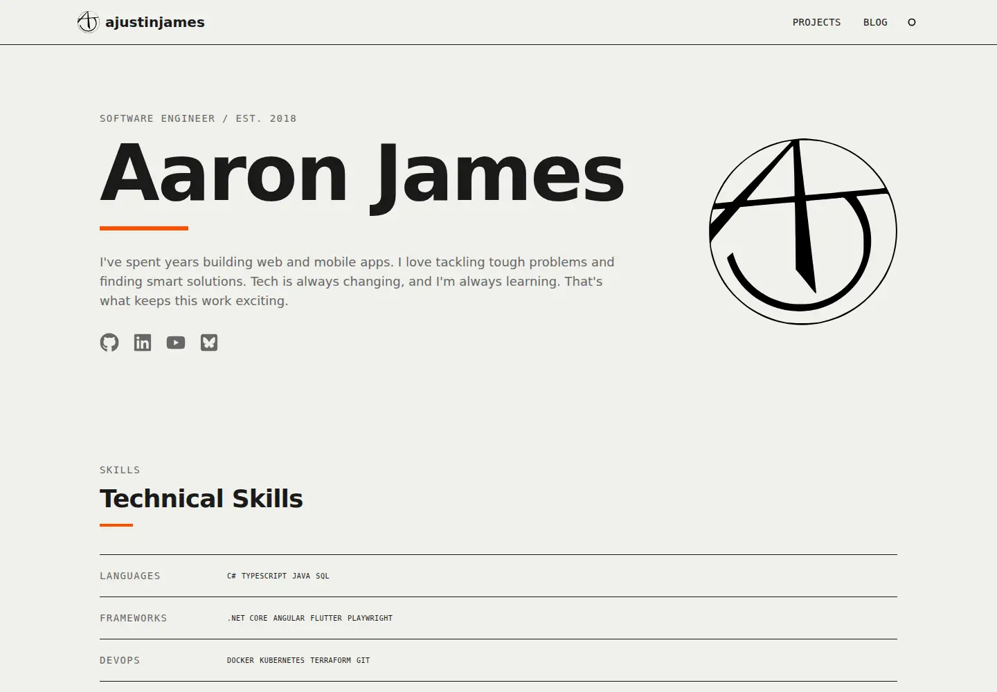 Screenshot of ajustinjames.com