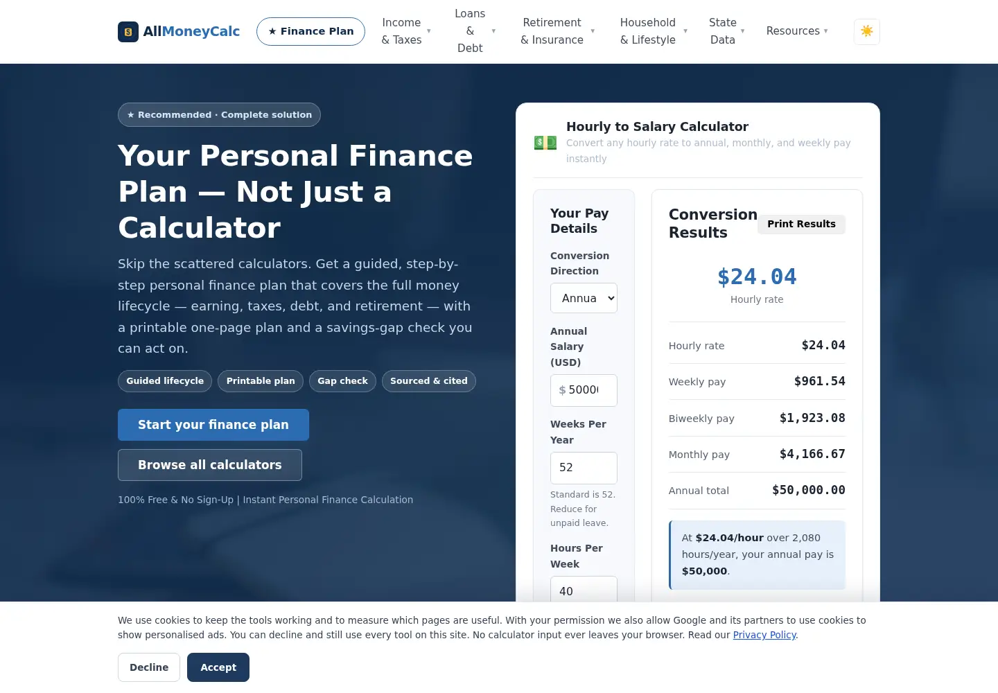Captured homepage of allmoneycalc.com in the current scan