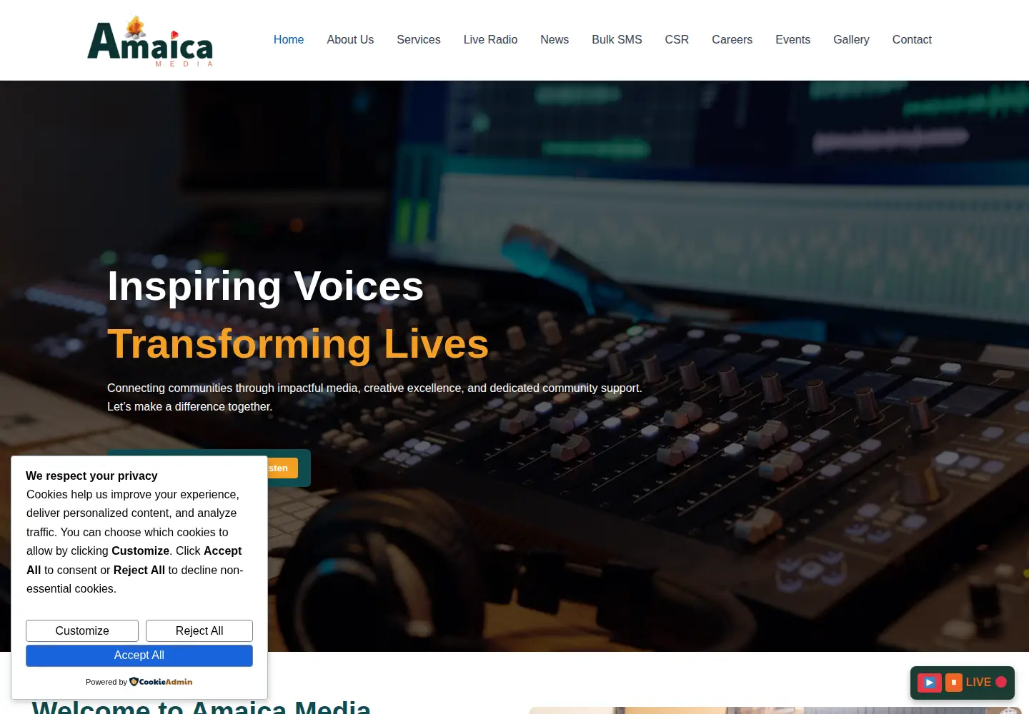 Screenshot of amaicamedia.com