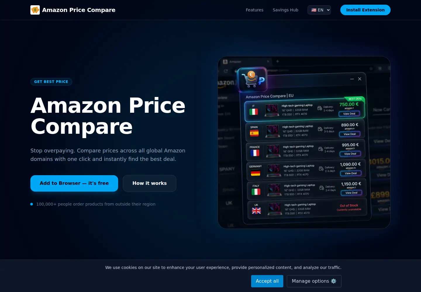 Screenshot of amazon-price-compare.com