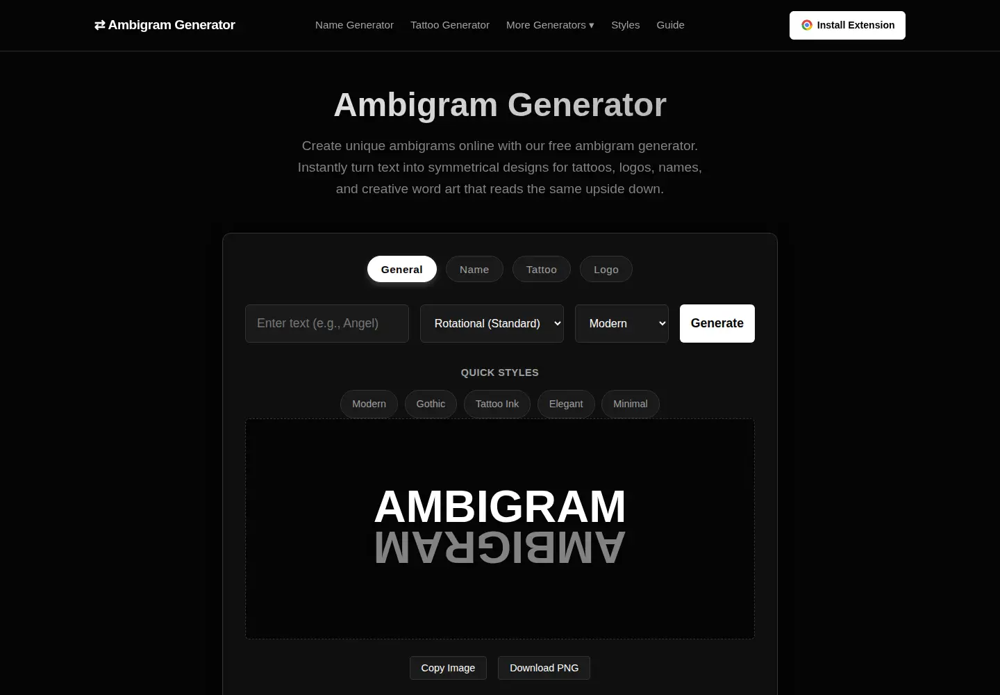 Captured homepage of ambigramgeneratorai.com in the current scan