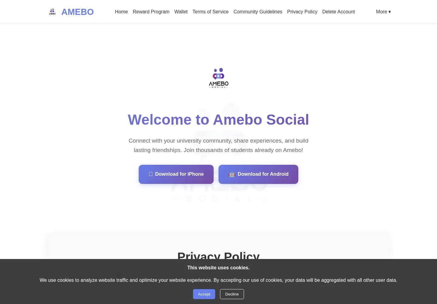 Screenshot of amebosocial.com