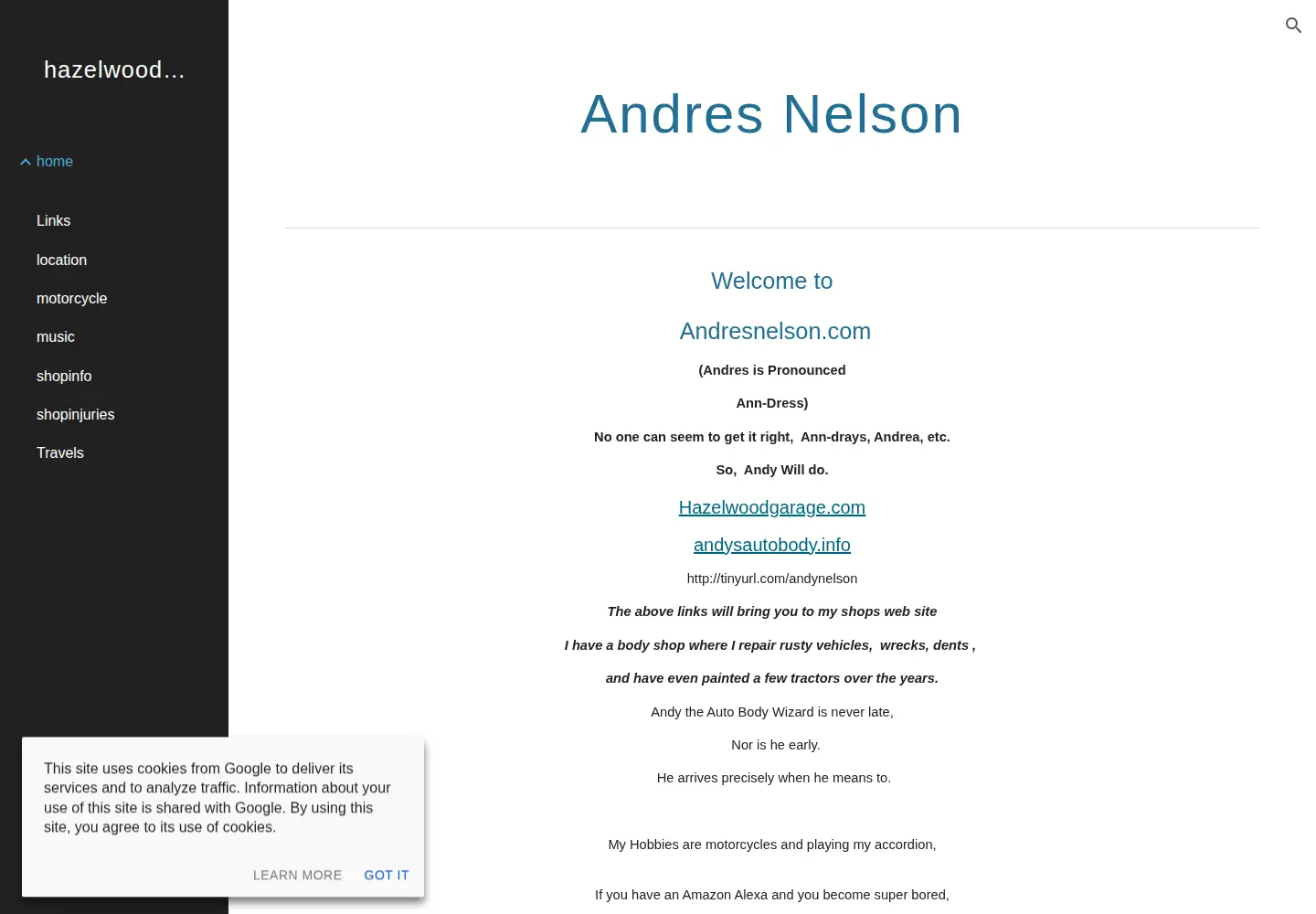 Captured homepage of andresnelson.com in the current scan