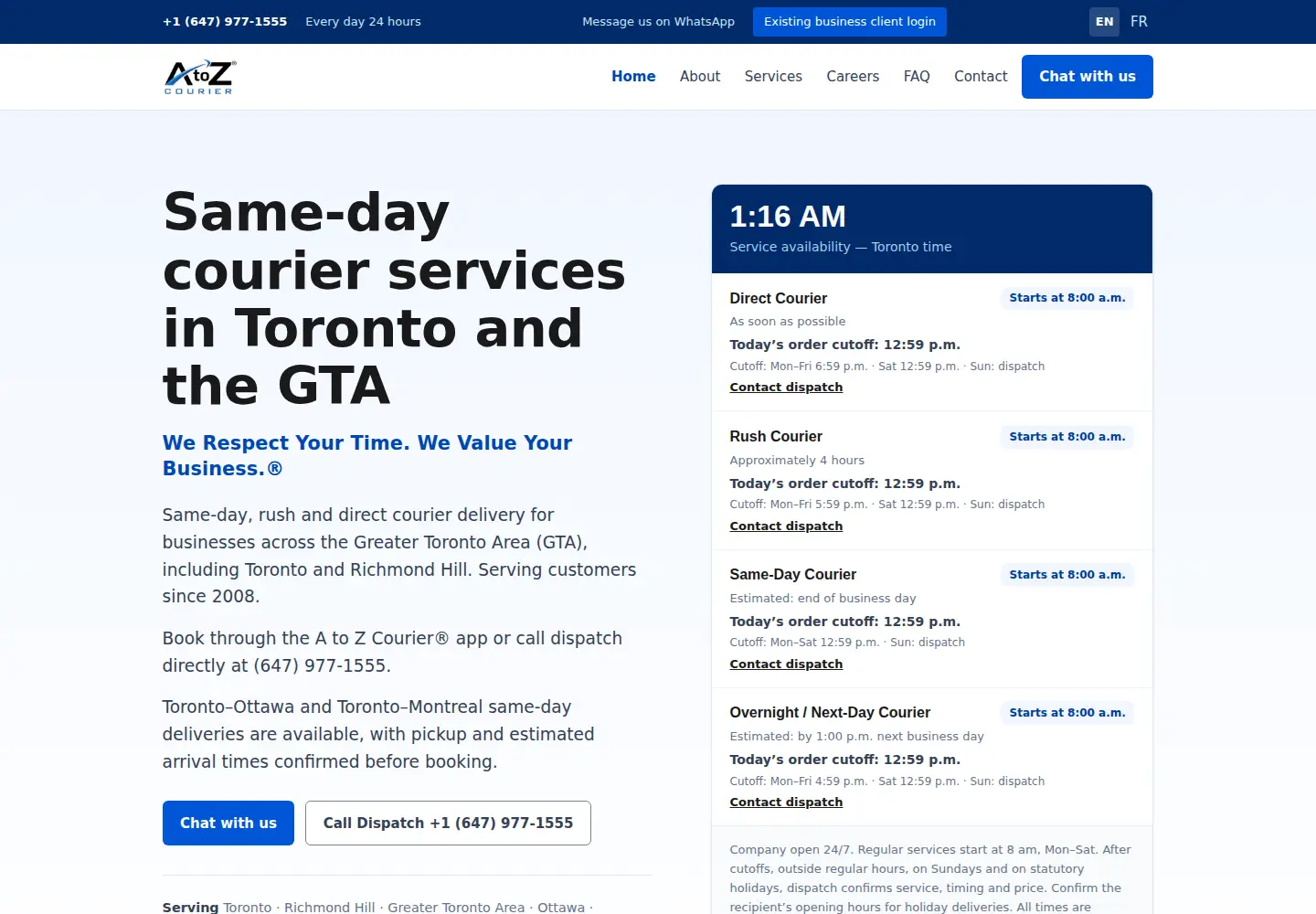 Captured homepage of atozcourier.com in the current scan