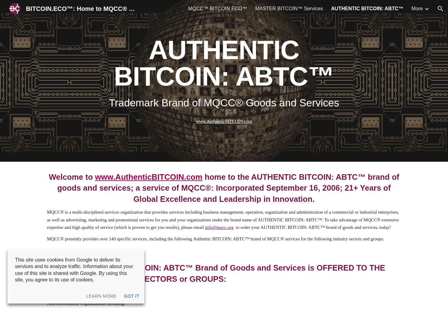 Captured homepage of authenticbitcoin.com in the current scan