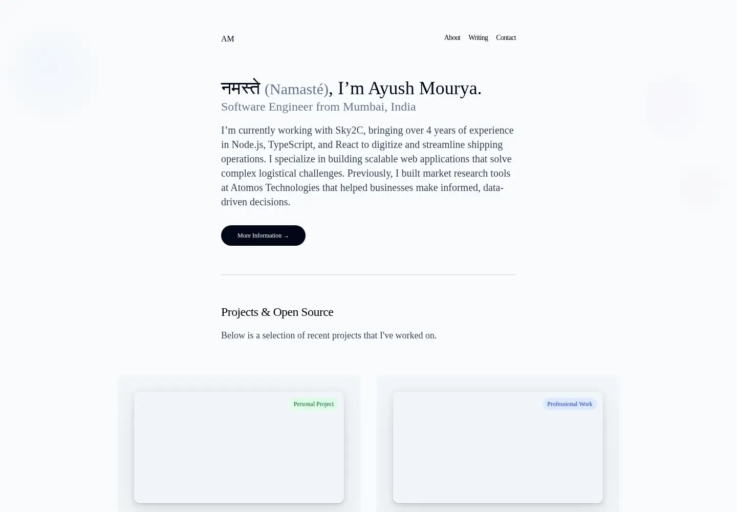 Captured homepage of ayushmourya.com in the current scan