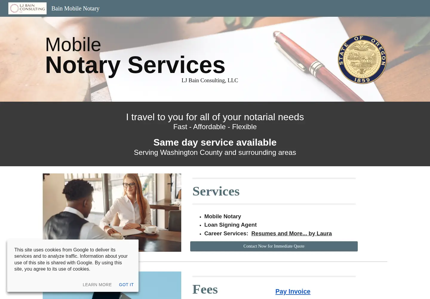 Screenshot of bainmobilenotary.com