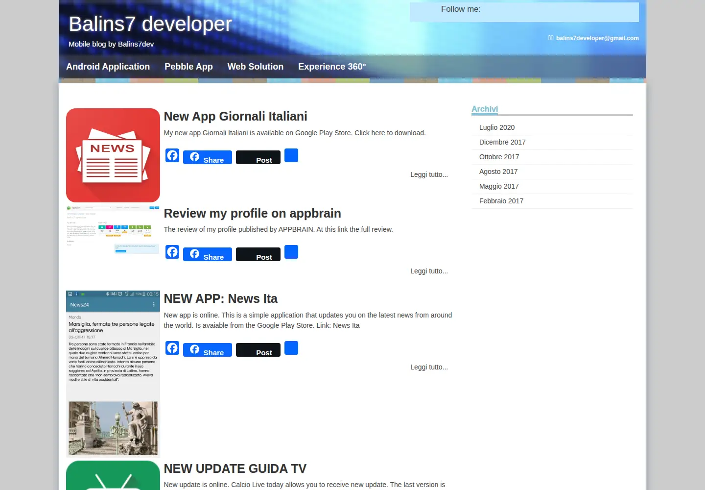 Captured homepage of balins7dev.com in the current scan