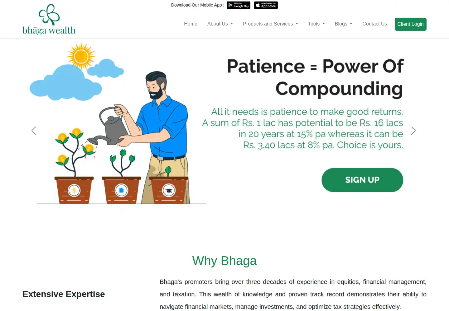 Captured homepage of bhagawealth.com in the current scan
