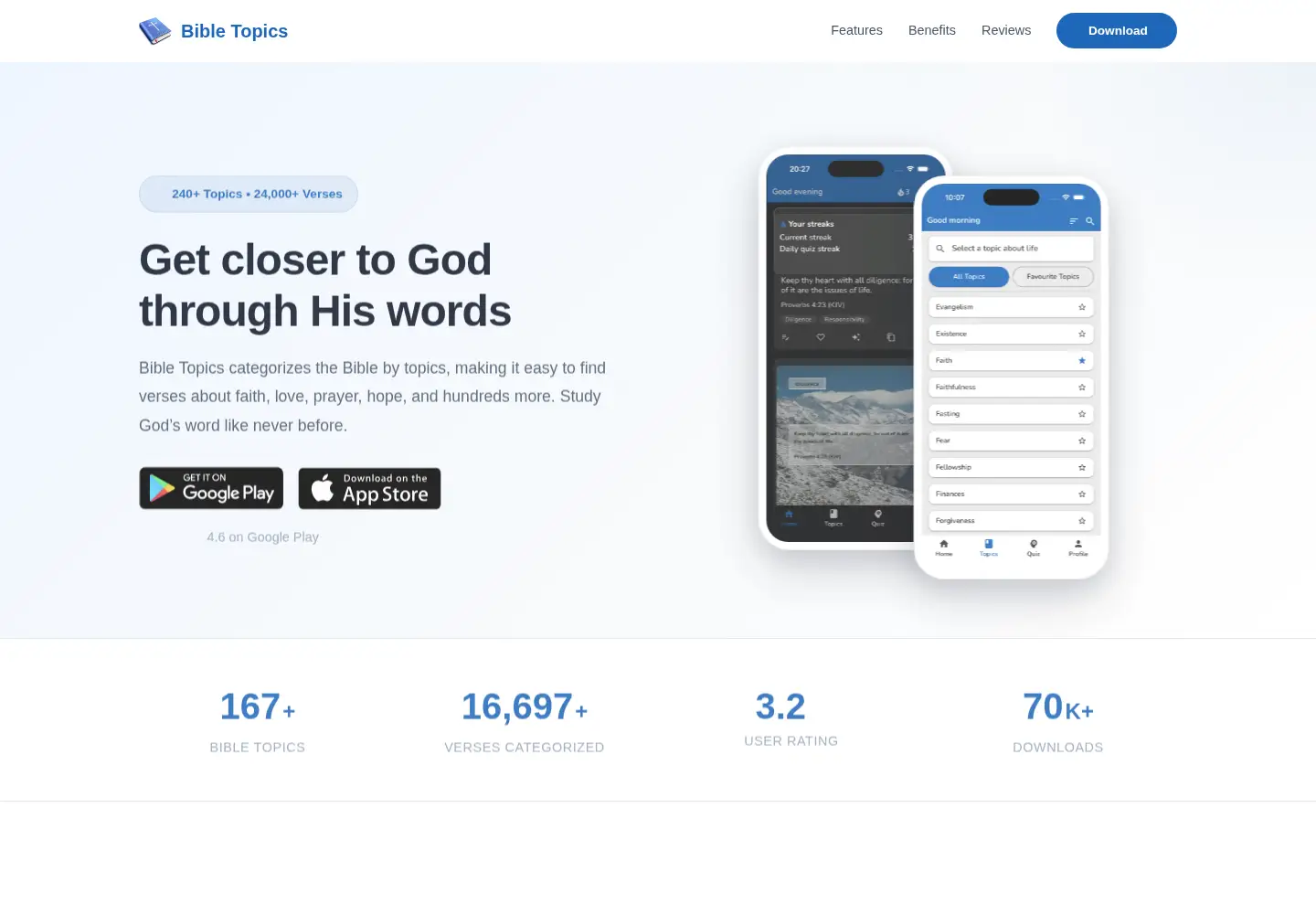 Captured homepage of bibletopicsapp.com in the current scan