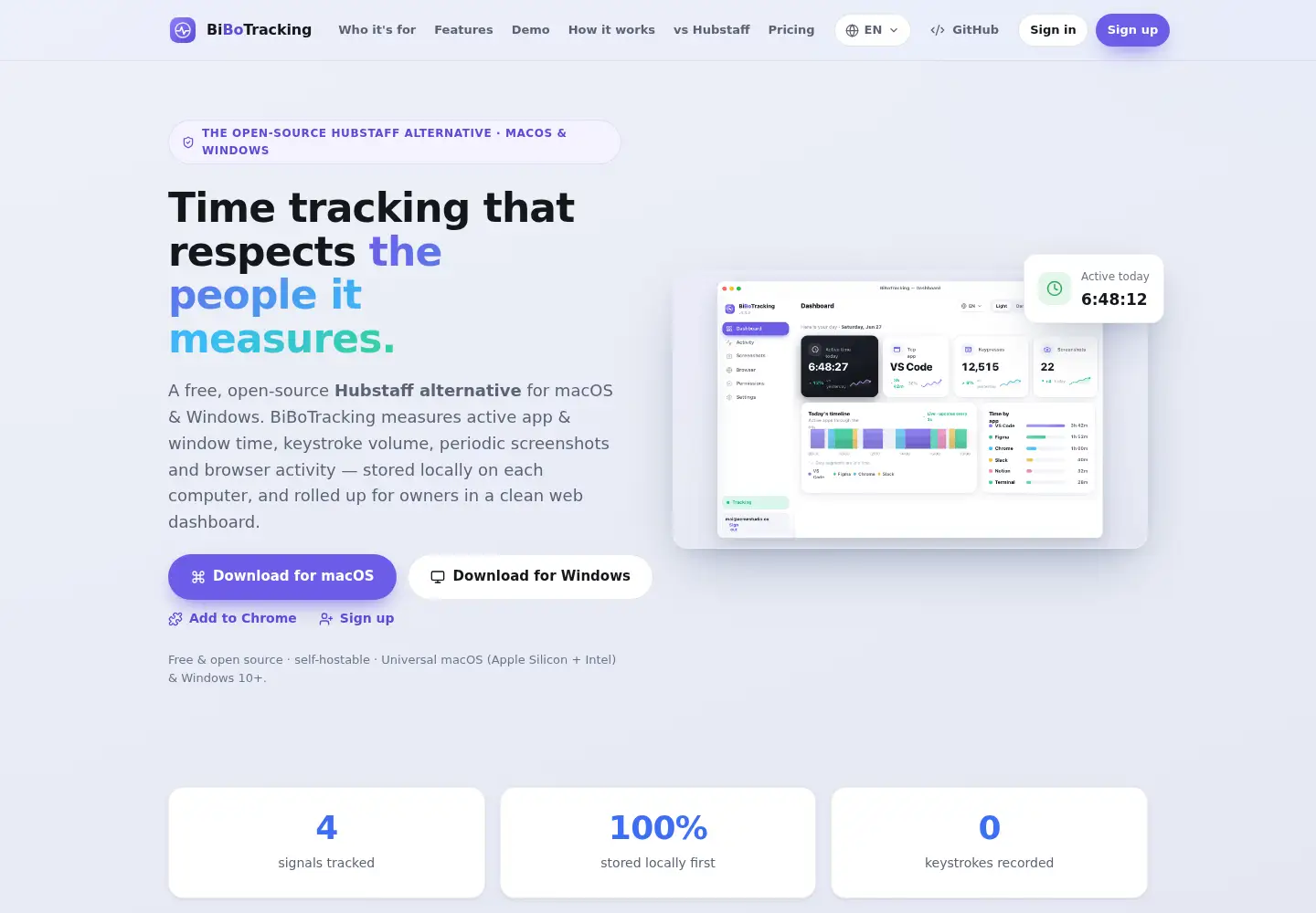 Captured homepage of bibotracker.com in the current scan
