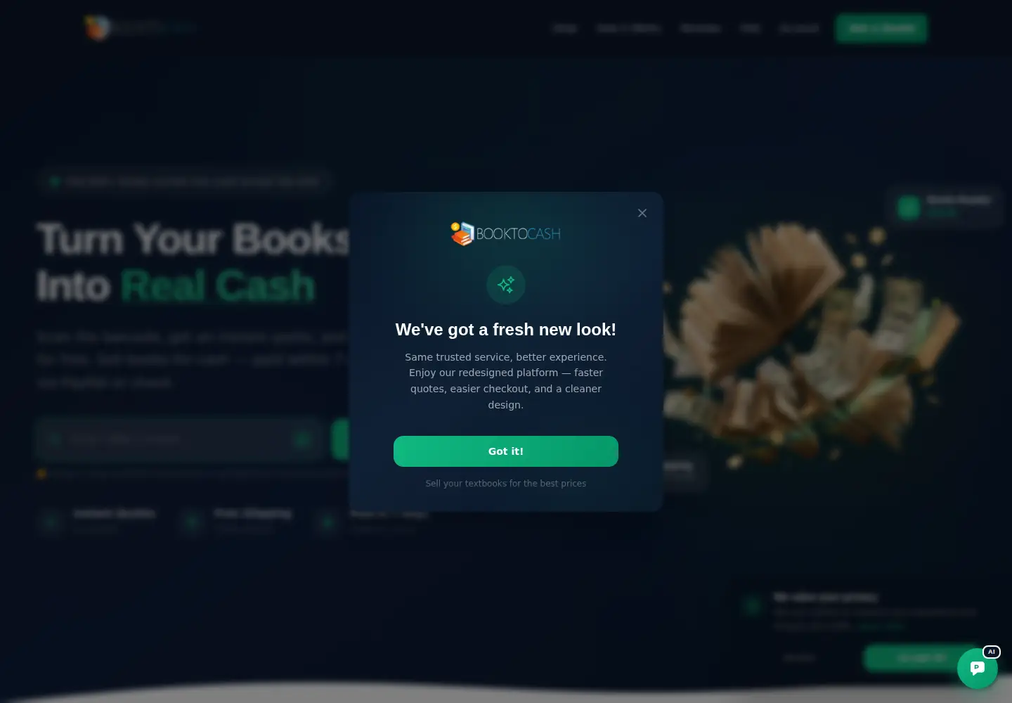 Captured homepage of booktocash.com in the current scan