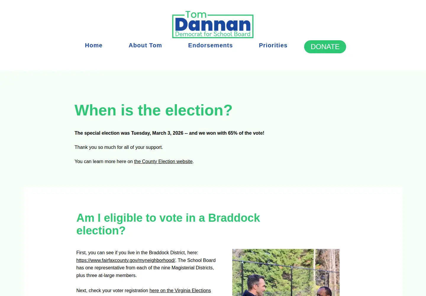 Captured homepage of braddockelection.com in the current scan