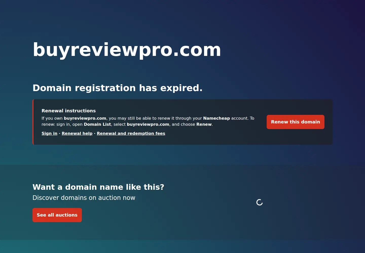 Captured homepage of buyreviewpro.com in the current scan