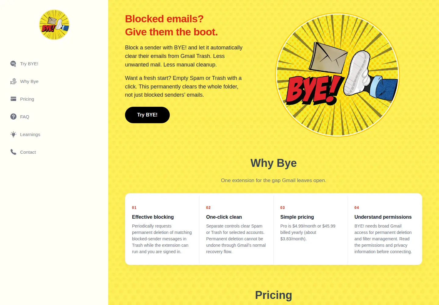 Screenshot of byeextension.com