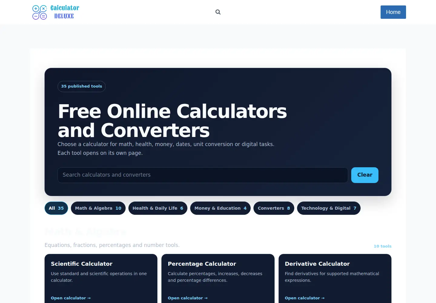 Screenshot of calculatordeluxe.com