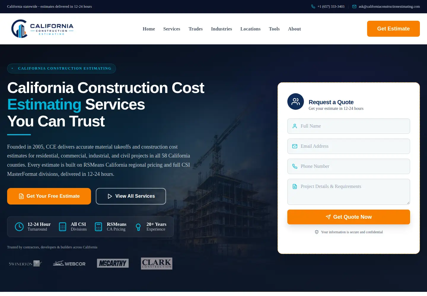 Screenshot of californiaconstructionestimating.com