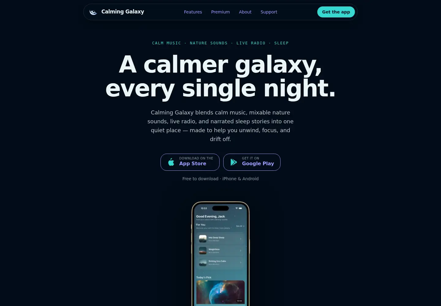 Screenshot of calminggalaxy.com