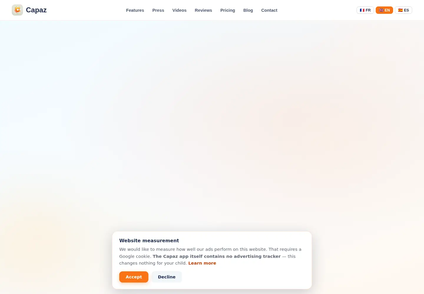 Captured homepage of capaz-app.com in the current scan