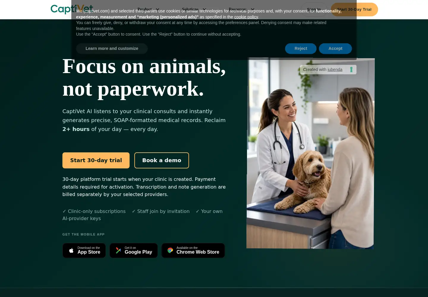 Captured homepage of captivet.com in the current scan