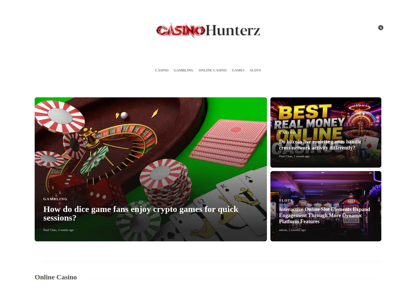 Captured homepage of casinohunterz.com in the current scan