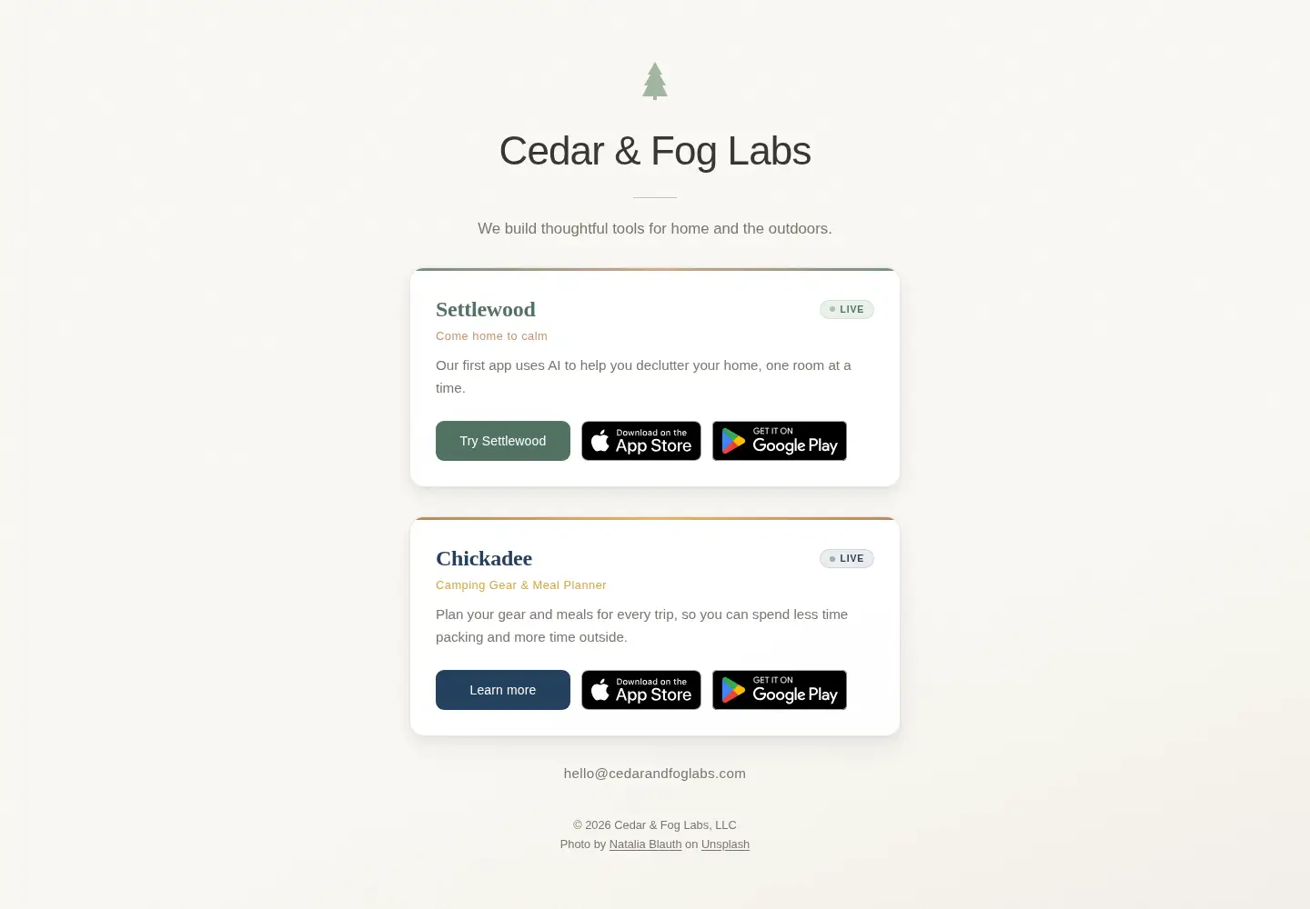 Captured homepage of cedarandfoglabs.com in the current scan