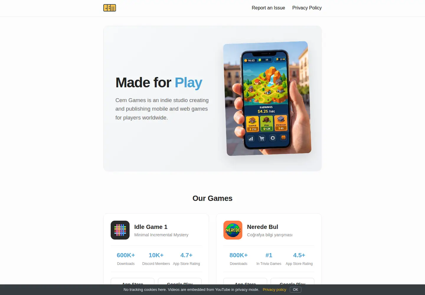 Captured homepage of cemgames.com in the current scan