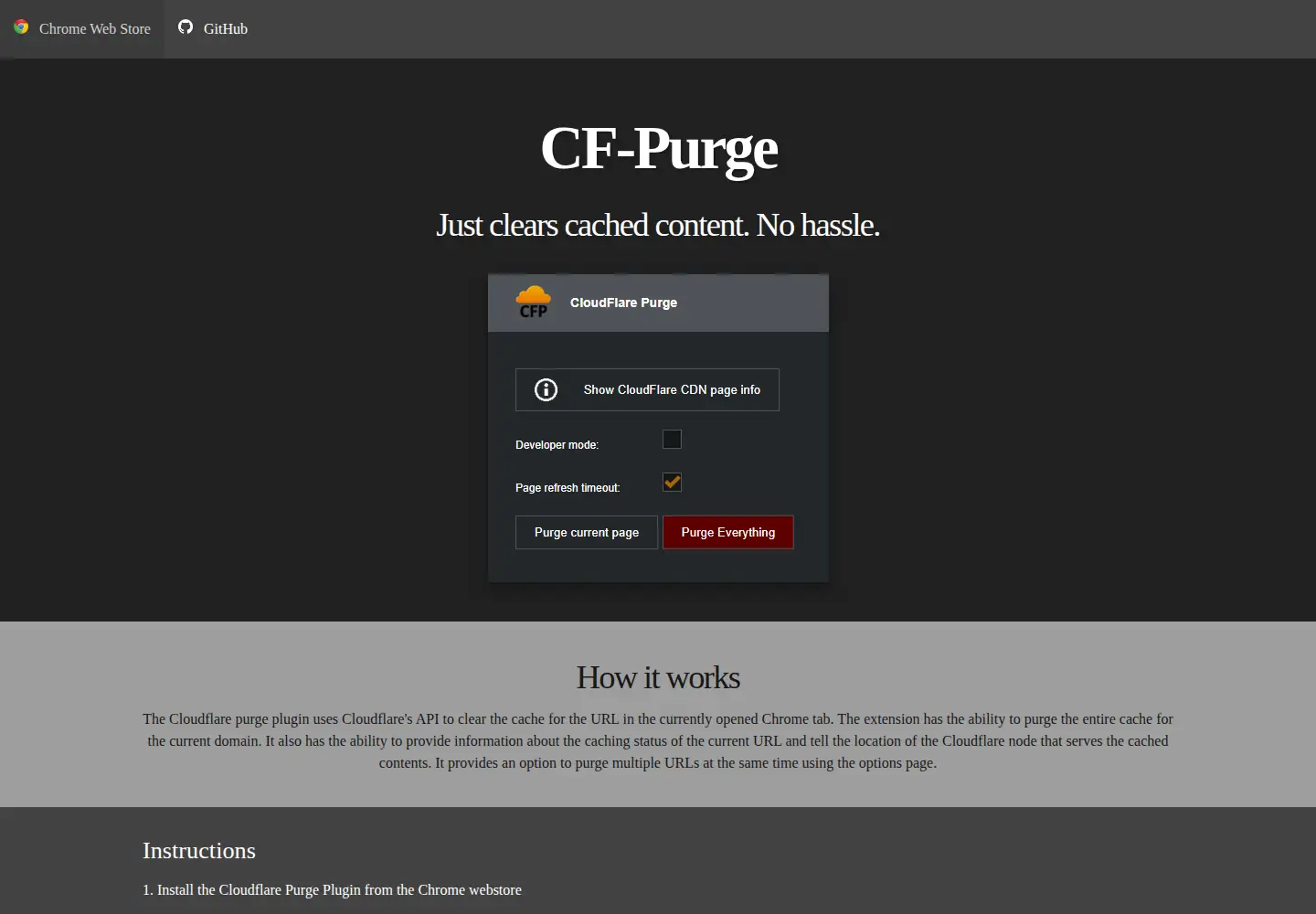 Captured homepage of cf-purge.com in the current scan
