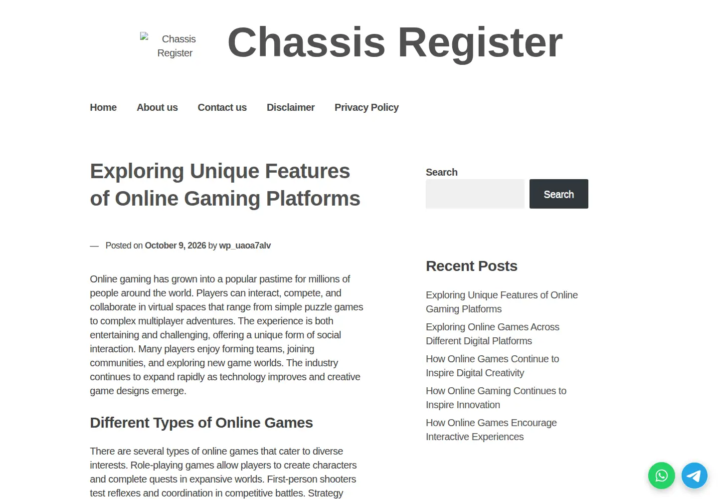 Captured homepage of chassisregister.com in the current scan