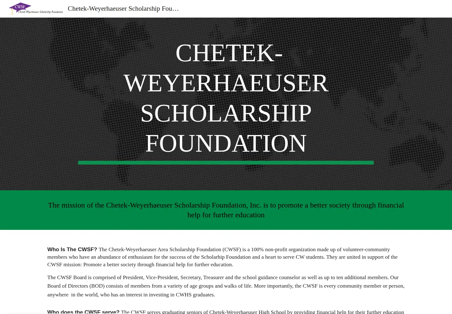 Captured homepage of chetekscholarships.com in the current scan
